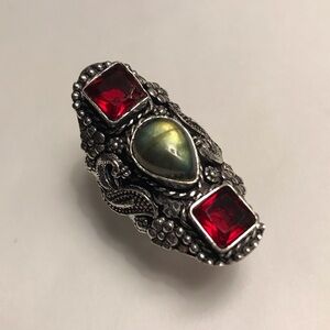 Labradorite Garnet Stamped 925 Sterling Silver Ring
